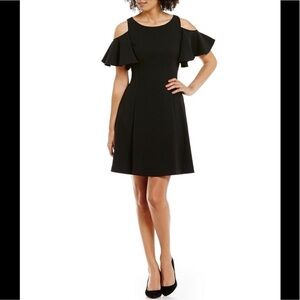 Eliza J Black Cold Shoulder Flutter Sleeve Fit & Flare Dress Size 14